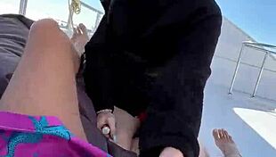 Public sex unfolds as teen couple bangs wildly on a yacht under open sky