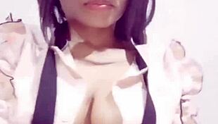 Ebony beauty showcases big tits and ass in facecast part two