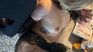 blonde handjobs cock in pov gown to drip 😈