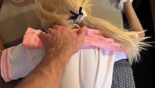 Horny Man Pulls Silicone Sex Doll Away from Book for Play