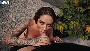 outdoor blowjob with sara blonde, showcasing her skills in public