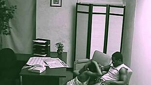 Black couple rushes to fuck secretly at the office, bent over for blowjob and hardcore pounding