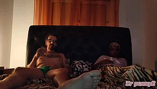 My ebony roommate invited me for a movie, but she deepthroats my big cock.