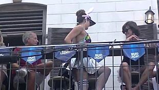 Exhibitionist Wife Helena Price Flashes Hairy Pussy Upskirt in Public. Fantasy Fest Crowd Goes Wild for It!