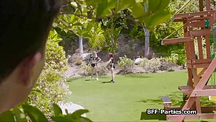 Hold the camera while i fuck these teen football chicks in uniform orgy.