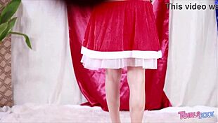 lidia the tgirl strokes her cock for christmas.