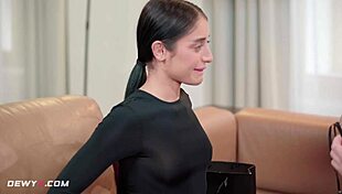 Beautiful brunette rides cock in photoshoot, gets creampie