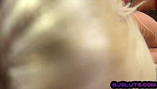 Blonde teen with small tits enjoys POV blowjob and handjob