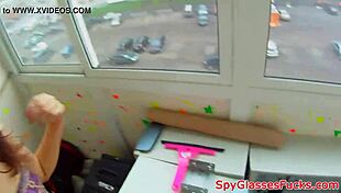 Petite babe bent over for doggystyle fuck, spying pov