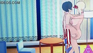 Huge tits anime babe gets cumshot on ass