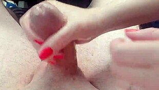 Redhead wife handjobs to orgasm and cumshot