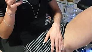 Skinny Slut In Short Dress Smoking Showing Her Pussy