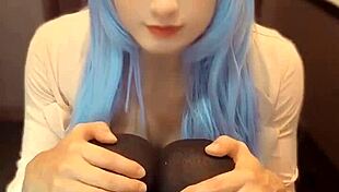 Mysterious Blue-Haired Crossdressing Girl Masturbates In Private Video