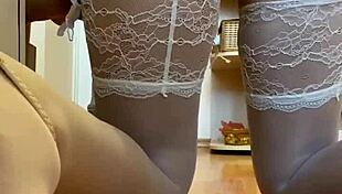 Blonde girl reaches intense orgasm while masturbating her ass with toys