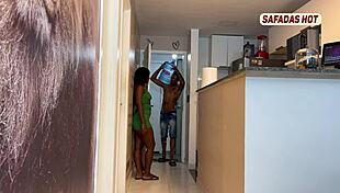 Hot woman sucks water delivery guy.