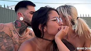 french woman tries menage at pool for first time