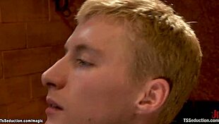 Shemale Dom Anal Fucks Tied Blond Ladyboy!