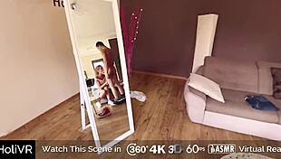 at holivr cafe, this horny brunette rides big cock in cowgirl position