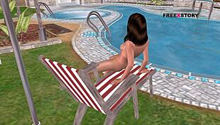 Check out this cute girl masturbating with a bottle by the pool 😍