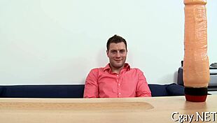 Charming gay hunk wins blowjob contest with skillful oral