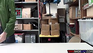 Frightened teen 18+ bends over for mall cop's big cock.