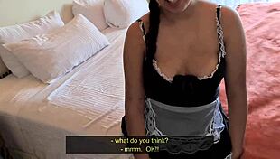 young maid offers ass for money after cleaning room?