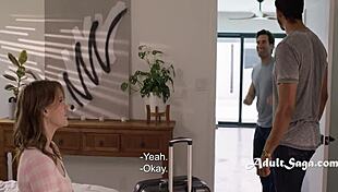 Landlord's open door lets couple fuck with huge cocks.