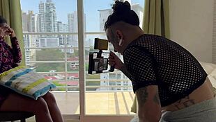 Behind the camera, a milf with big tits and ass gets cast for threesome creampie.