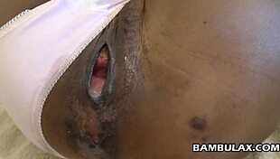 african ebony gets interracial panty fuck and creampie