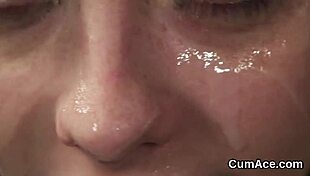 Frisky stunner gets blowbang cumshot facial bukkake pov handjob blowjob