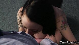 Frisky stunner gets blowbang cumshot facial bukkake pov handjob blowjob