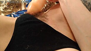 Horny babe self-fucks with big dildo, what a sight!