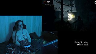 Naked brunette with big natural tits relaxes in playthrough