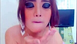 must see shemale sucks her own monster cock solo self sucking oral webcam transsexual crossdressing