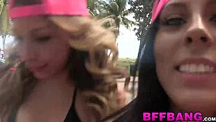 Babes pounded after some fun on the beach with monster cocks