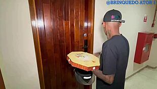 Blonde tattooed babe fucks pizza guy