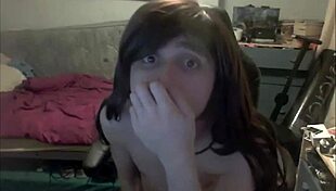 Shemale teen dildoing mouth and stroking cock