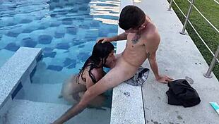 He suddenly removes my bikini to fuck me in the pool