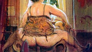 Vintage erotic illustration from antique anime collection.