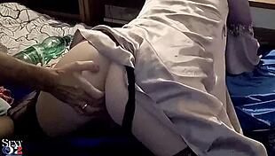 2069 French Amateur in Satin Black Panties and Corset RUBBING Doggystyle with Toys