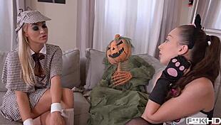 Halloween party with christen courtney, cherry kiss, and leyla bentho enjoying treats