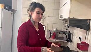 Blonde Brazilian prepares morning coffee in a special way.