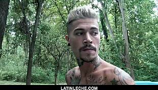 I tricked a sexy latino boy into his first bareback fuck outdoors with a tattooed stud