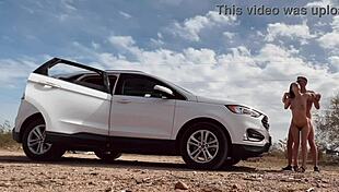 butt naked on the roadside, risky car sex with a hot blonde amateur