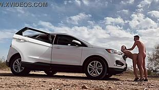 butt naked on the roadside, risky car sex with a hot blonde amateur