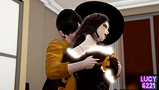 Happy Halloween with big tits cosplay sex in costumes