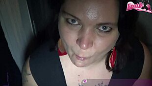 German housewife drinks piss on the balcony.