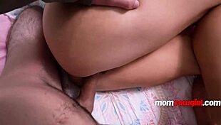 Step mom holds her moan when surprised with dick