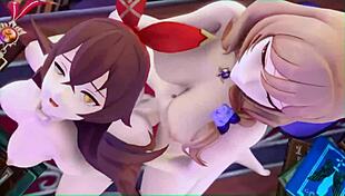 Lisa Slamming Amber in Futa Genshin Impact Action!