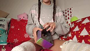 My daddy surprises me with a sex toy for Christmas, leading to intense masturbation and orgasm